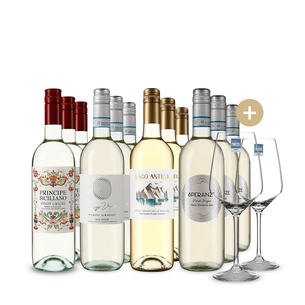 Pinot grigio: Slágereink 4x3 palack + 2 pohár – Gold