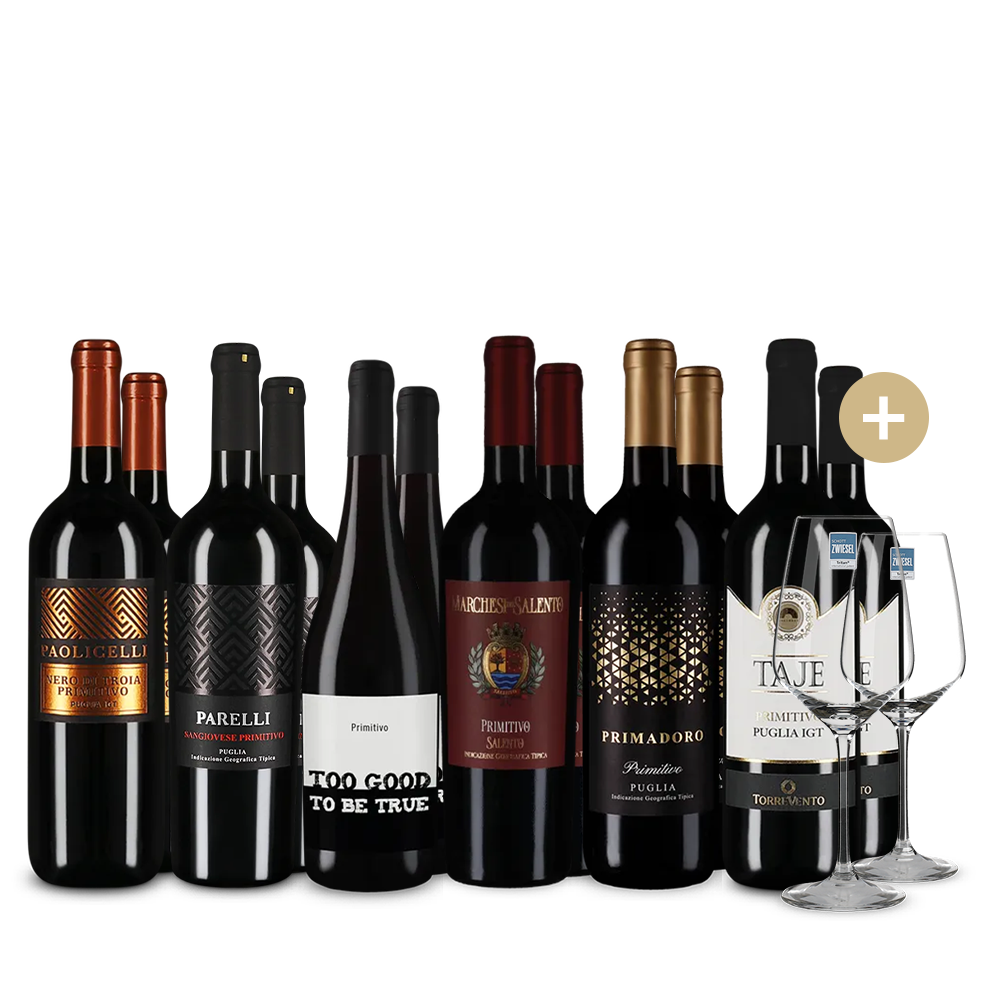 Primitivo XXL: A slágerek 6x2-es csomagban + 2 borospohár – Gold