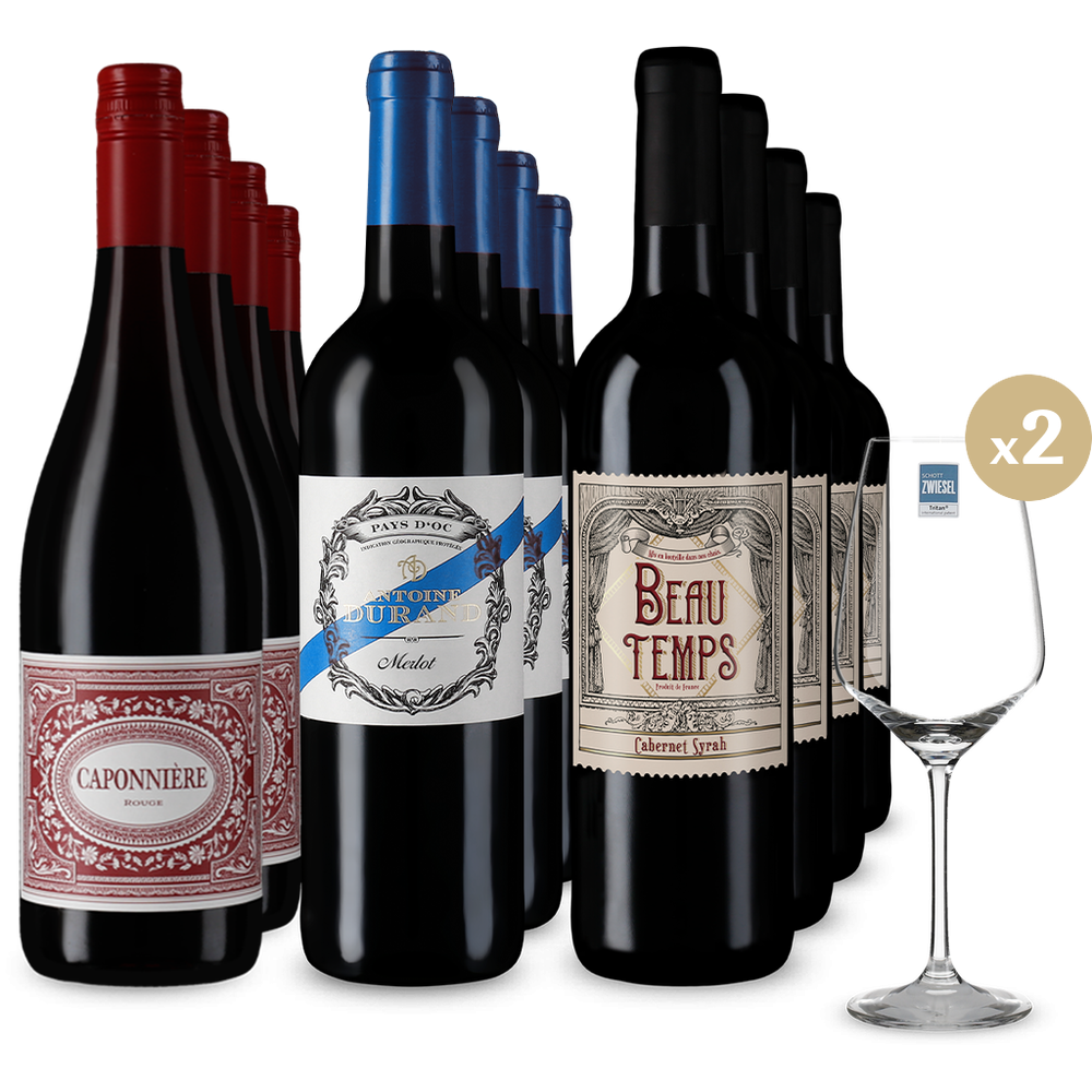 Francia vörösborsztárok 3x4-es csomagban + 2 pohár