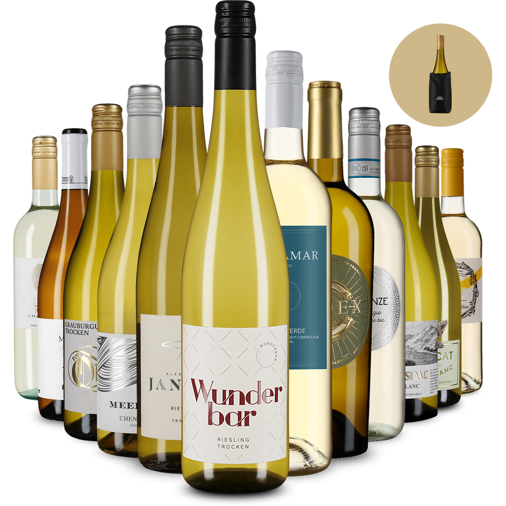 Nemzetközi fehérbor-válogatás 12-es csomagban + hűtőmandzsetta – Gold